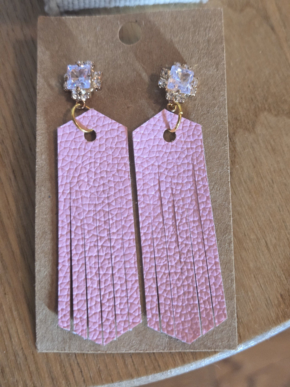 Handmade Pink Tassel Drop Earrings with Sparkly Crystal Stud